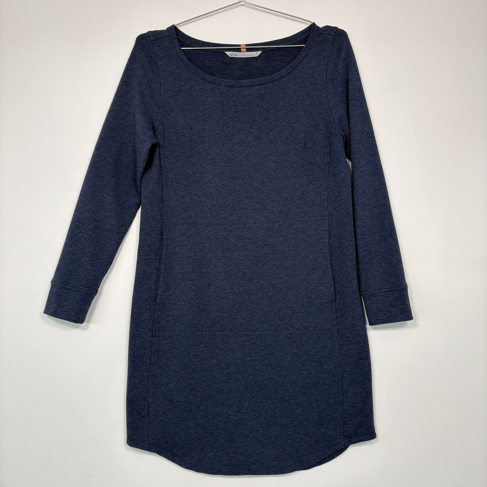 QOR Womens Long Sleeve Dress Medium Blue Heathered Odor‎ Control Pockets 62010